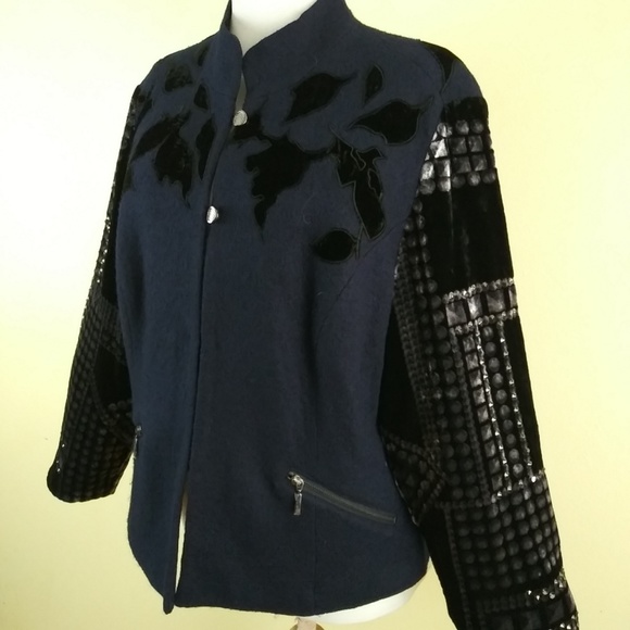 Chico's Black Label Blue Black Front Zip Jacket - Picture 1 of 7